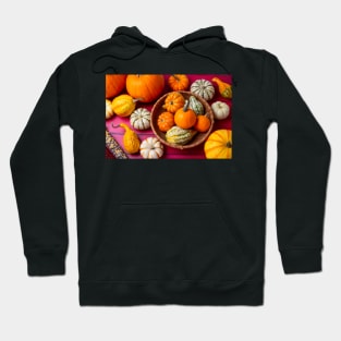 Autumn Pumpkins On Red Boards Still life Hoodie